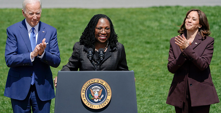 President Joe Biden and Vice President Kamala Harris applaud Judge Ketanji Brown Jackson
