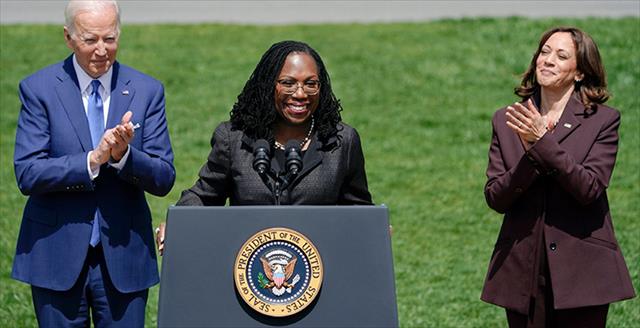 President Joe Biden and Vice President Kamala Harris applaud Judge Ketanji Brown Jackson 