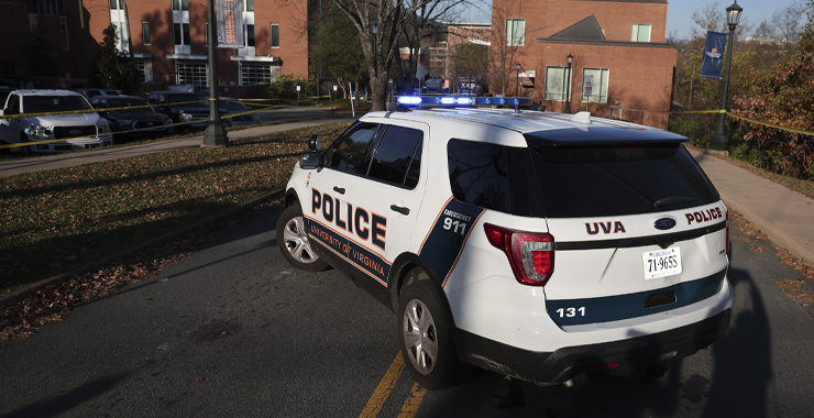 University of Virginia police cruiser stationed outside campus