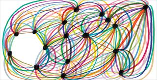 colorful lines linked together with black dots