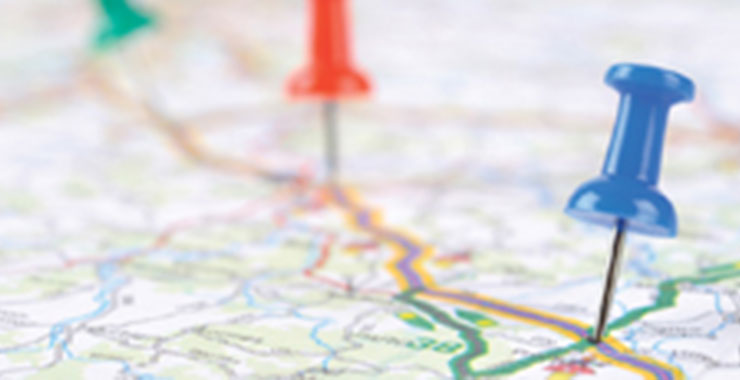pushpins on a map