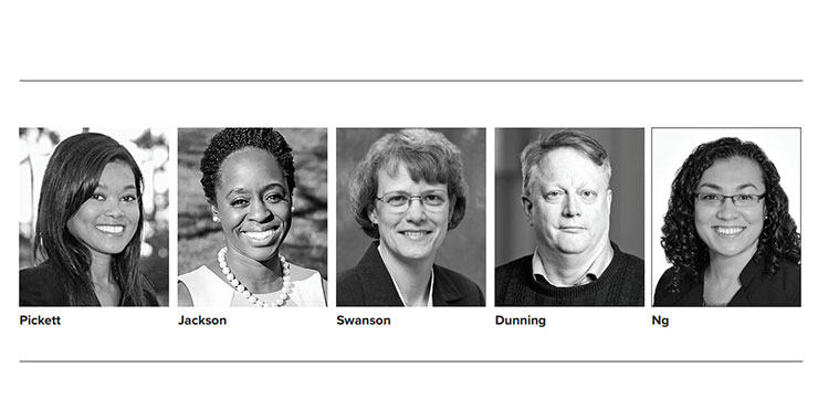 headshots of five psychologists highlighted in this month's column