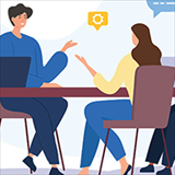 graphic of two women at table actively having a conversation