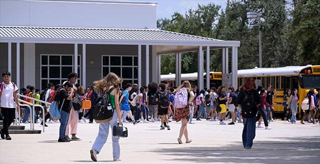 students in a school courtyard