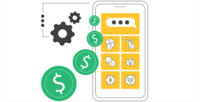 graphic depicting mental health app with coins