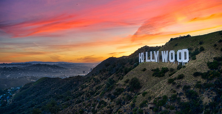 hollywood sign at sunset