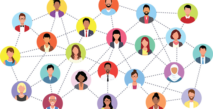 graphic of variety of people connected by pattern of dotted lines