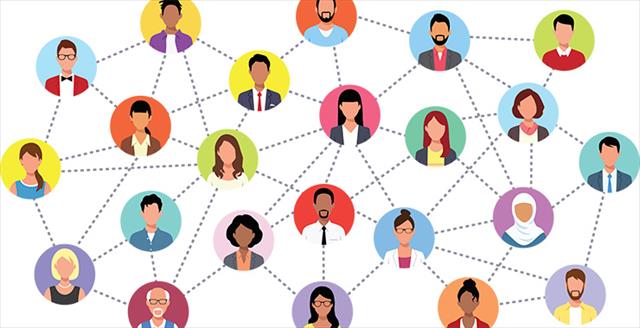 graphic of variety of people connected by pattern of dotted lines