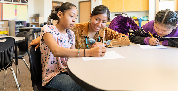 teacher with two students