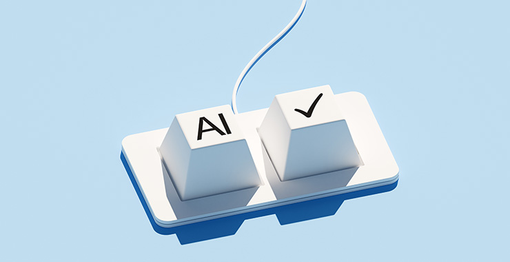 graphic of computer keys with AI and a checkmark on the keys