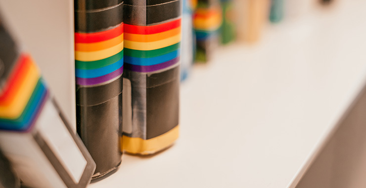 books with rainbow stripes on the spine