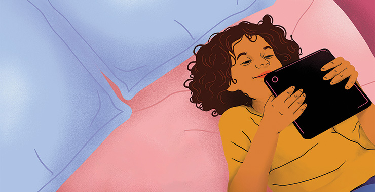 graphic of young person holding an e-tablet