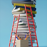 graphic of ladders for climbing pile of books