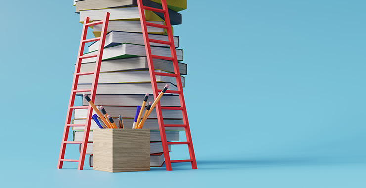 graphic of ladders for climbing pile of books