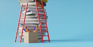 graphic of ladders for climbing pile of books
