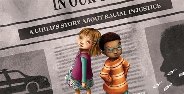 graphic of two children standing in front of a newspaper
