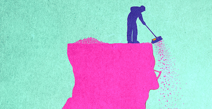 graphic representing someone sweeping away at a person's head