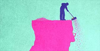 graphic representing someone sweeping away at a person's head
