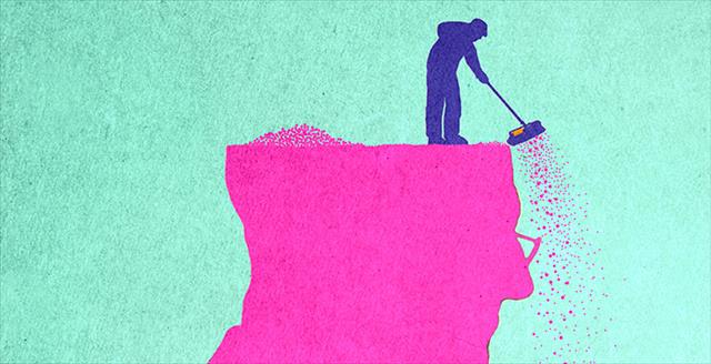 graphic representing someone sweeping away at a person's head