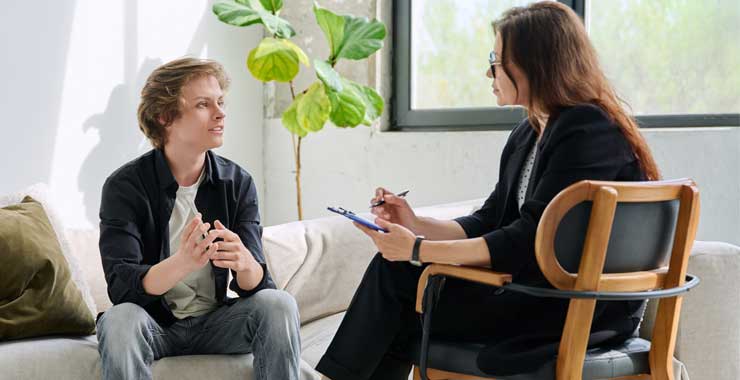 client talking to professional