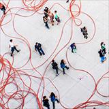 graphic depicting people walking around with string wound through the crowd
