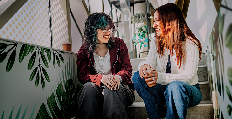 two teens talking