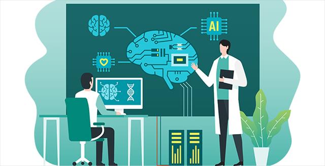 graphic of two researchers