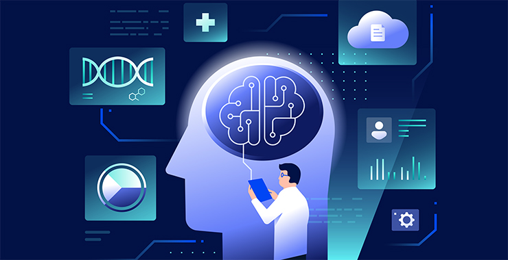 graphic of researcher and a head
