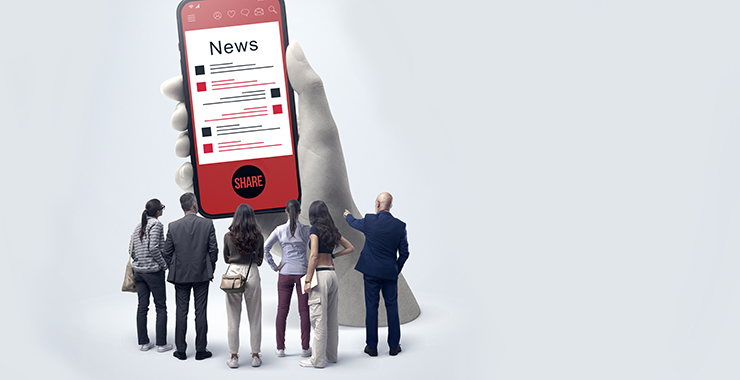 graphic of people reading news on a smartphone
