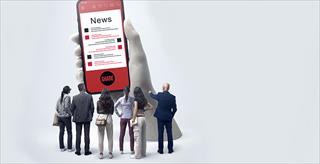 graphic of people reading news on a smartphone