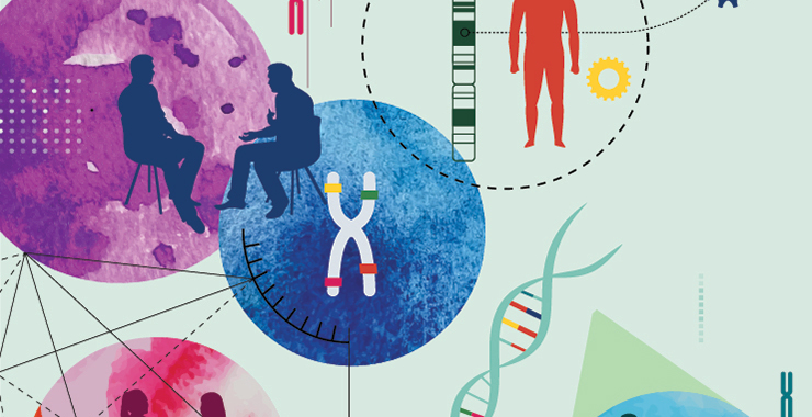 graphic of people and DNA strands