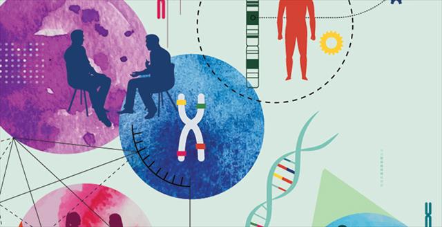graphic of people and DNA strands