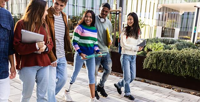 young people walking outside