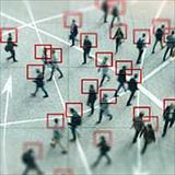 graphic of people walking with red squares over heads