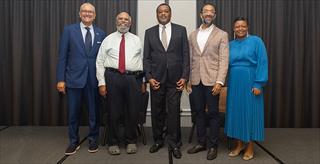 The coalition of CEOs and masterminds of the inaugural Black Boys and Men Mental Health Summit at College Park, Maryland in July (from left to right): Daniel H. Gillison Jr., CEO, National Alliance on Mental Illness; Dr. Georges C. Benjamin, CEO, American Public Health Association; Dr. Arthur C. Evans Jr., CEO, APA; Dr. Arthur Taft Parsons III, vice president and chief psychiatric officer, CVS Health; Dr. Marketa Wills, CEO, American Psychiatric Association.