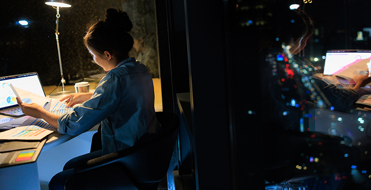 woman up late working