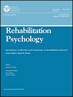 Cover of Diversity and Social Justice in Rehabilitation Research (special issue of Rehabilitation Psychology, May 2019)