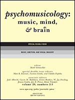Cover of Music, Emotion, and Visual Imagery (special issue of Psychomusicology: Music, Mind, & Brain, June–September 2019)