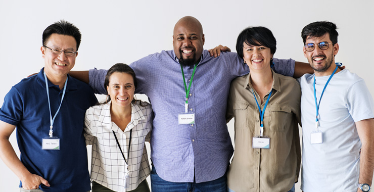 group of volunteers wearing lanyards