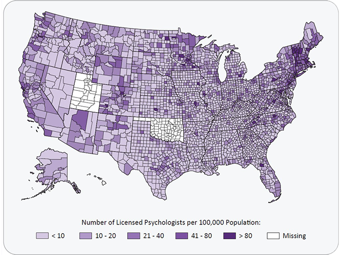 Figure 2: Number of Licensed Psychologists per 100,000 Population, 2012-2015