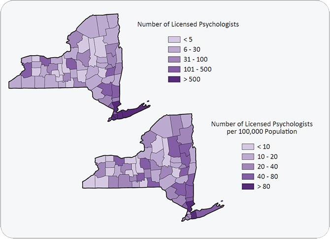 Distribution of Licensed Psychologists in the State of New York, 2012-2015 