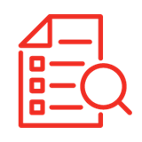 Icon illustration of magnifying glass examining a report