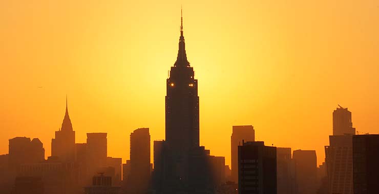 hazy orange skyline