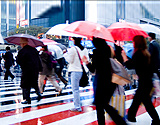Commuters in the rain
