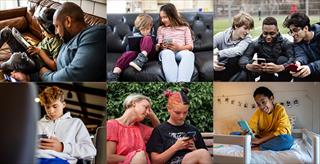 collage of images of teens using social media