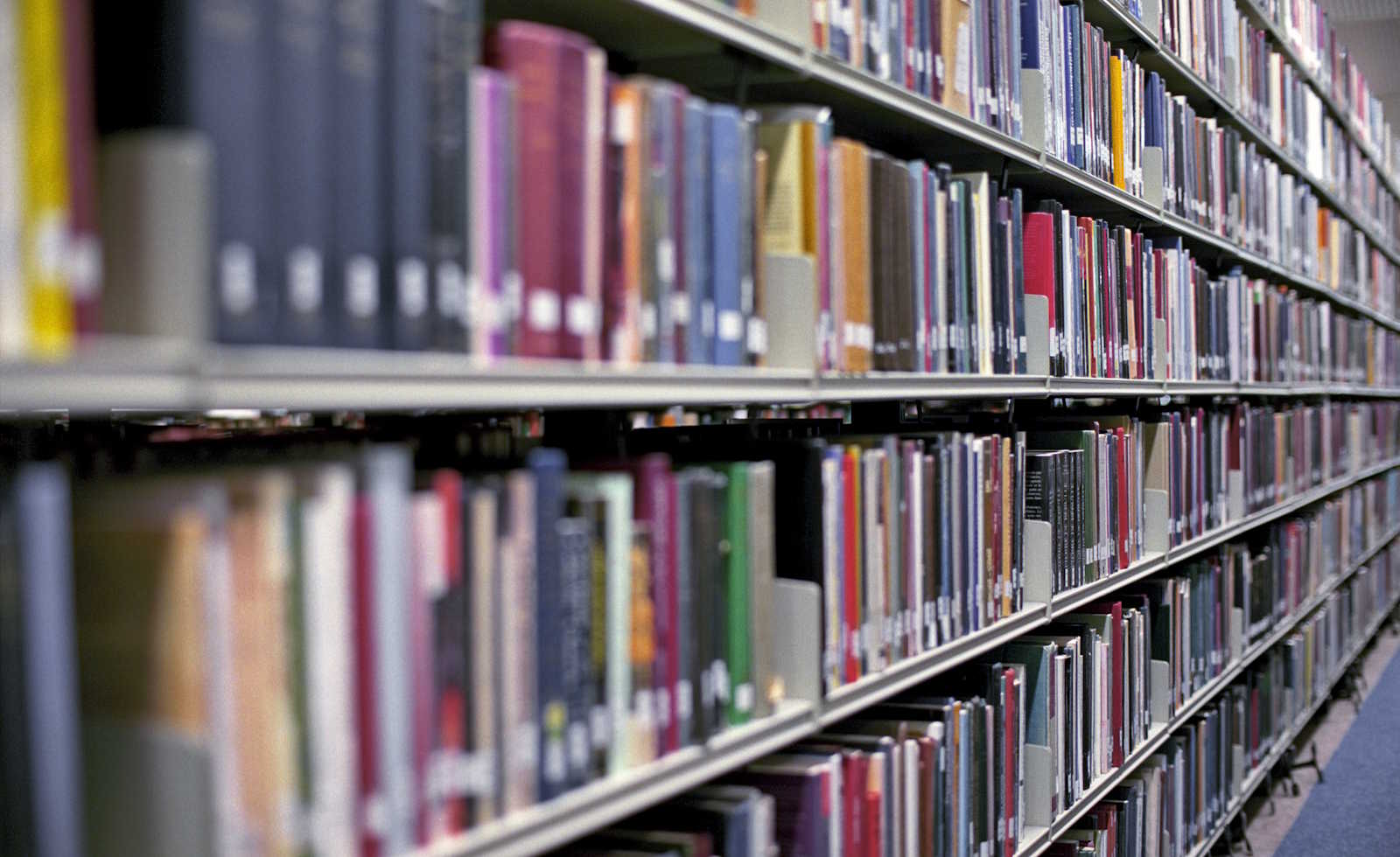 Shelf of library books