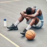 Basketball man, sports burnout and game fatigue on court sport training