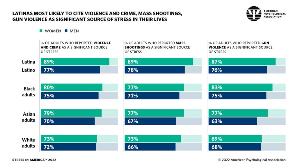 Infographic showing the percentage of adults reporting violence and crime as significant sources of stress