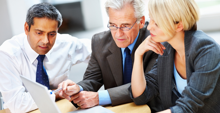group of professionals having a discussion
