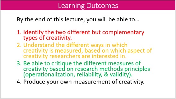 slide depicting learning outcomes from a course